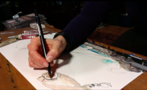 Aili drawing an owl