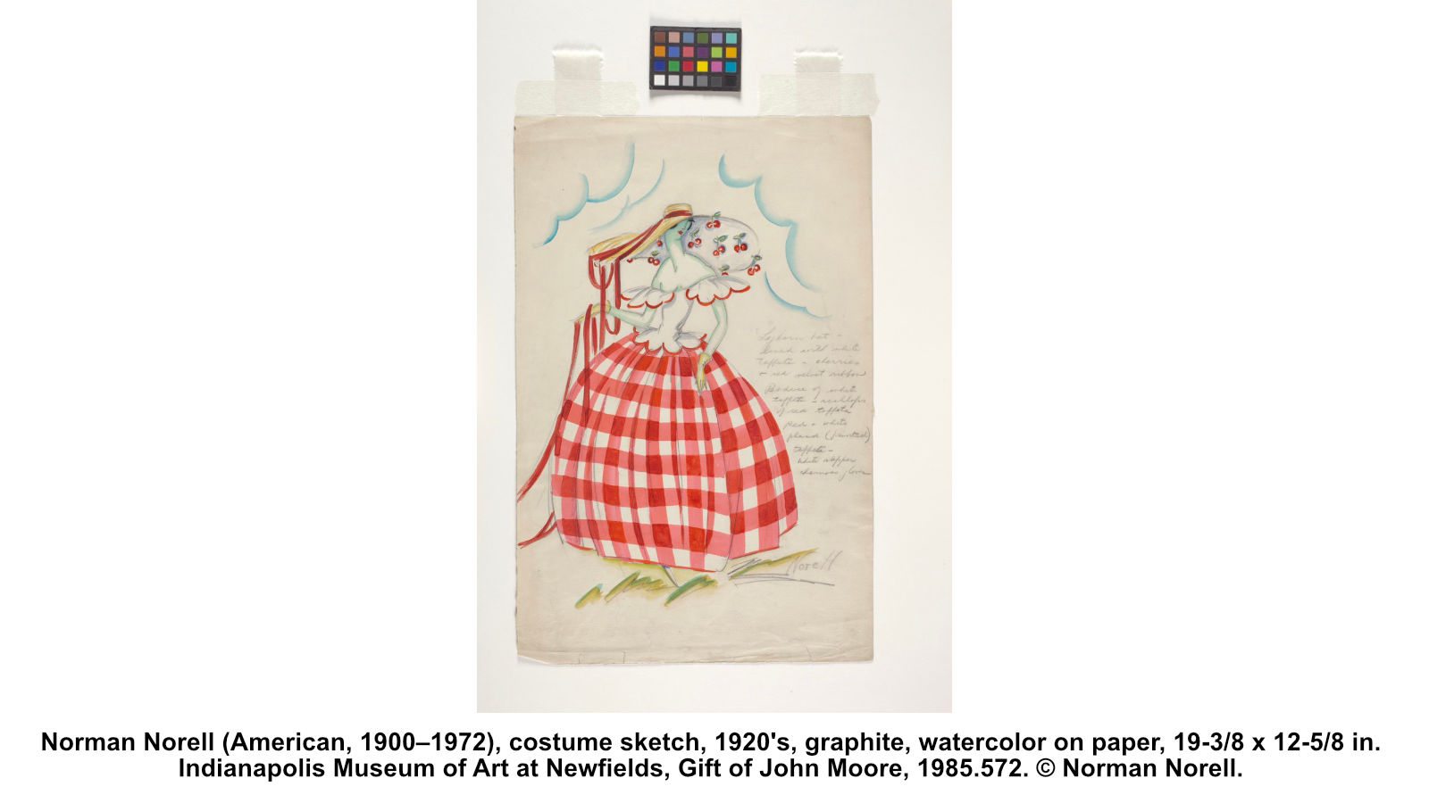 Norman Norell (American, 1900–1972), costume sketch, 1920's, graphite, watercolor on paper, 19-3/8 x 12-5/8 in. Indianapolis Museum of Art at Newfields, Gift of John Moore, 1985.572. © Norman Norell.