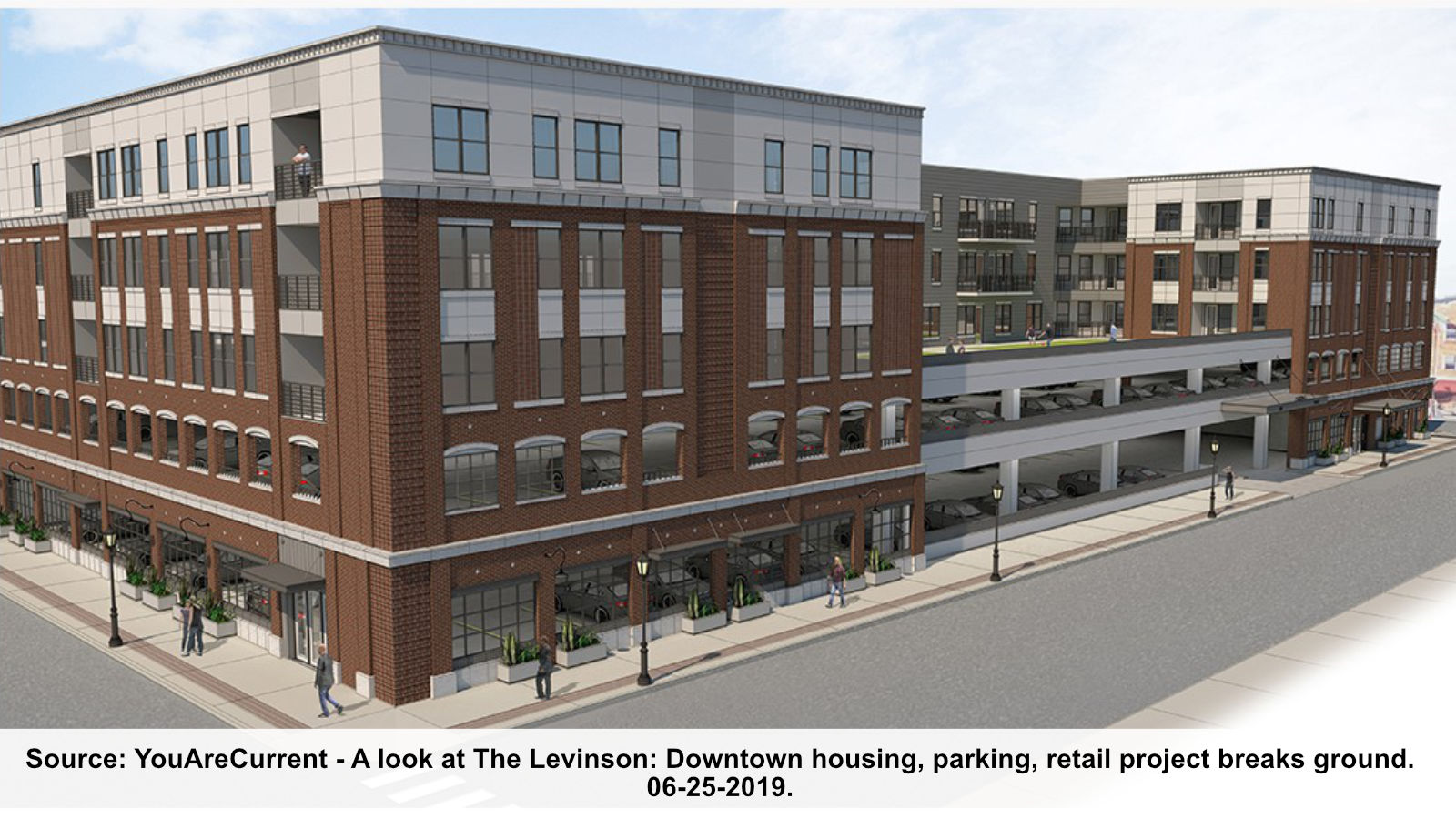 Source: YouAreCurrent - A look at The Levinson: Downtown housing, parking, retail project breaks ground. 06-25-2019.