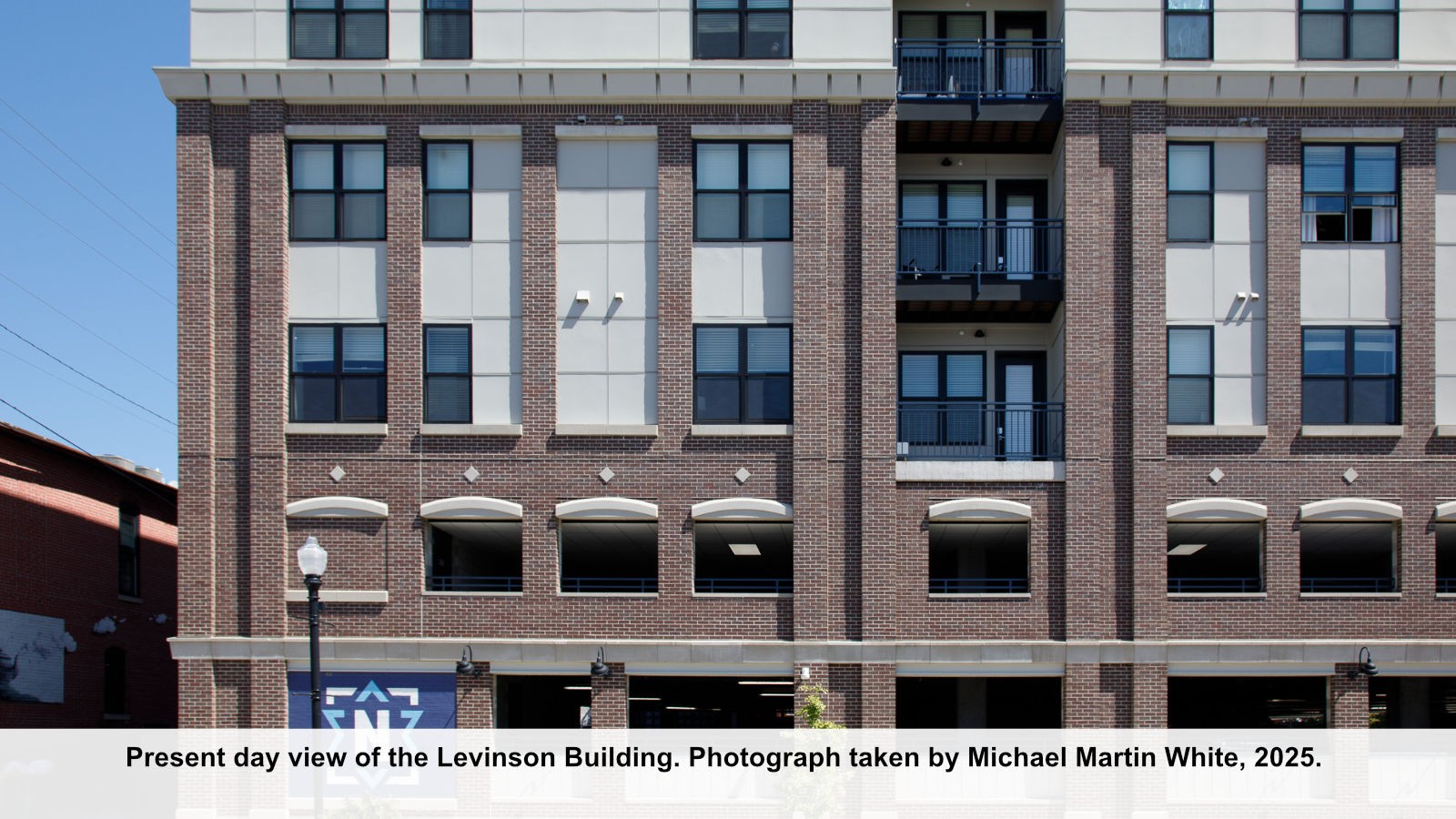 Present day view of the Levinson Building. Photograph taken by Michael Martin White, 2025.