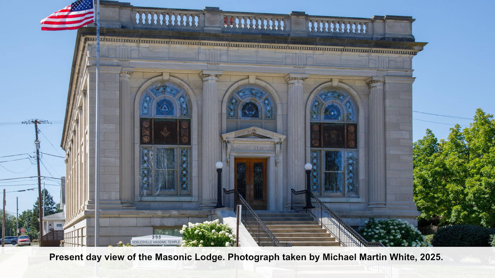 Present day view of the Masonic Lodge. Photograph taken by Michael Martin White, 2025.