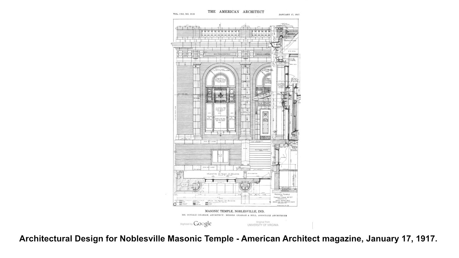 Architectural Design for Noblesville Masonic Temple - American Architect magazine, January 17, 1917.