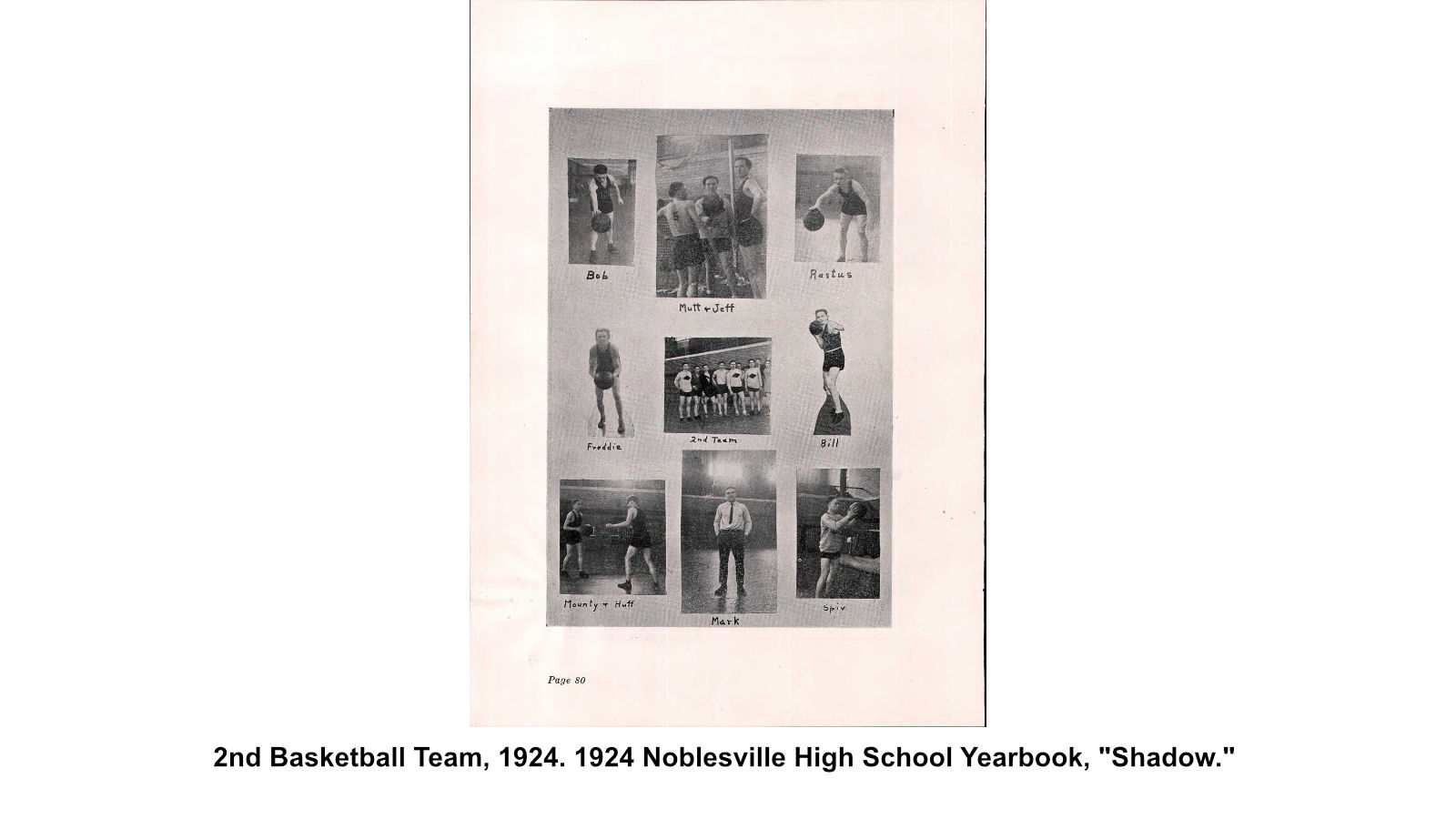 2nd Basketball Team, 1924. 1924 Noblesville High School Yearbook, "Shadow."